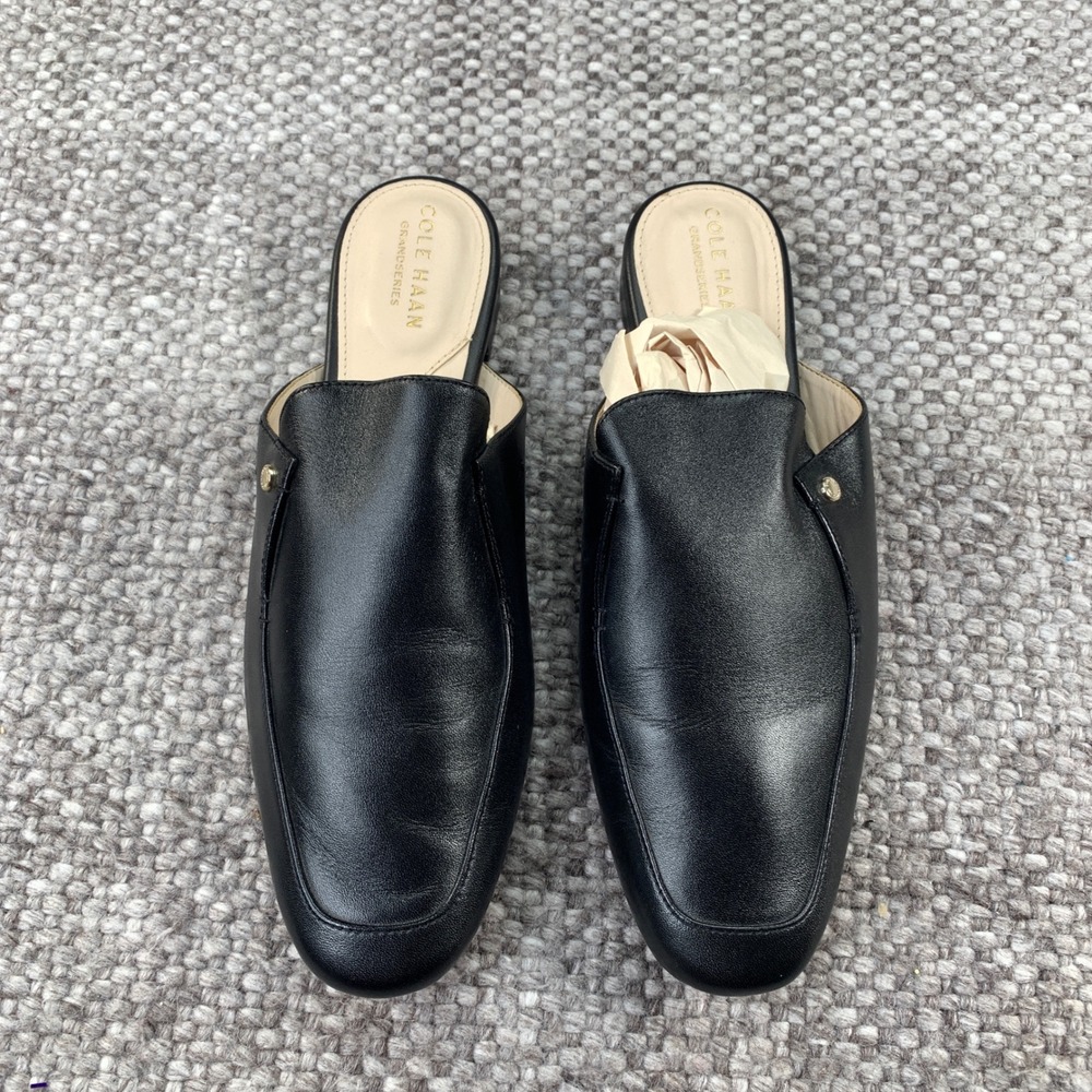 Cole Haan Ryan Mule Black Leather Slip On Grandseries Flats Women Size 7.5 B